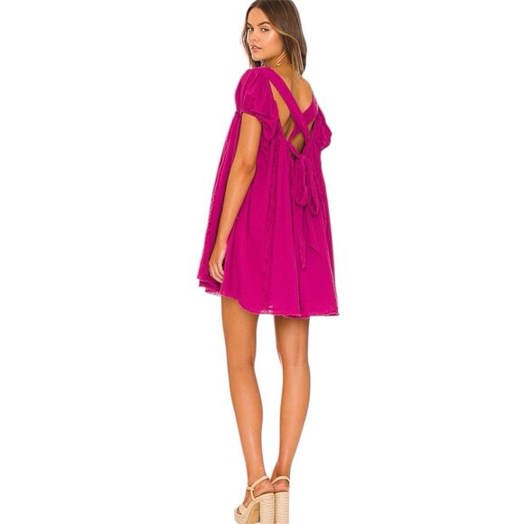 Free People Angele Mini Dress M Pink Dragonfruit Punch Gauze Fushcia Oversized - Picture 6 of 13